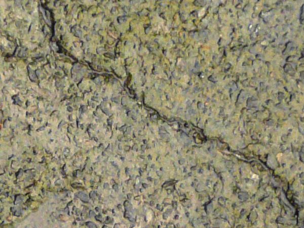 Rough concrete ground texture in grey tone with cracks and dark stains on surface.