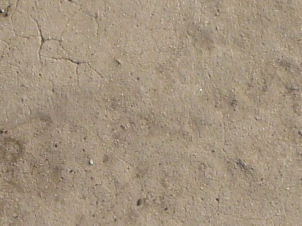 Concrete ground texture in beige and grey tones with rough, inconsistent surface and few, small cracks.