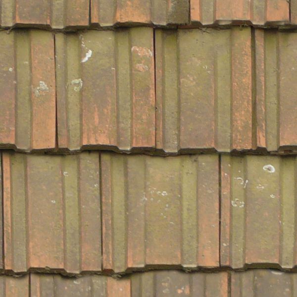 Slightly worn roof texture with square shingles in a pale green tone.