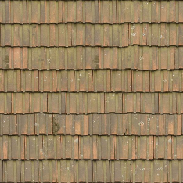 Slightly worn roof texture with square shingles in a pale green tone.