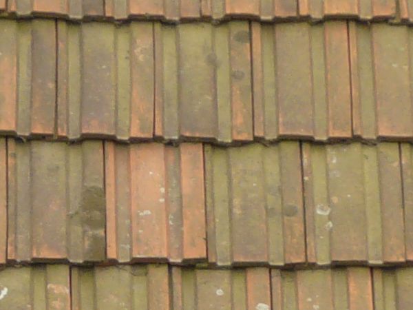 Slightly worn roof texture with square shingles in a pale green tone.