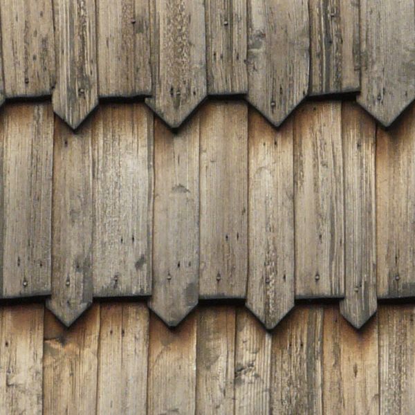 Seamless roof texture of wooden shingles with pointed edges in a consistent pattern.