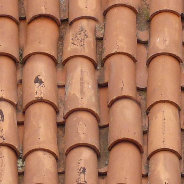 Roof texture of red shingles with curved shape.