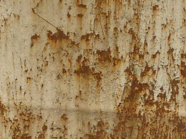 Painted metal texture, covered almost completely by thin brown rust scratches and stains.